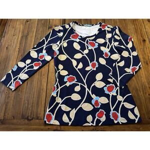 J Mclaughlin Catalina Cloth Top Shirt Size XS Smooth Floral Navy Coastal